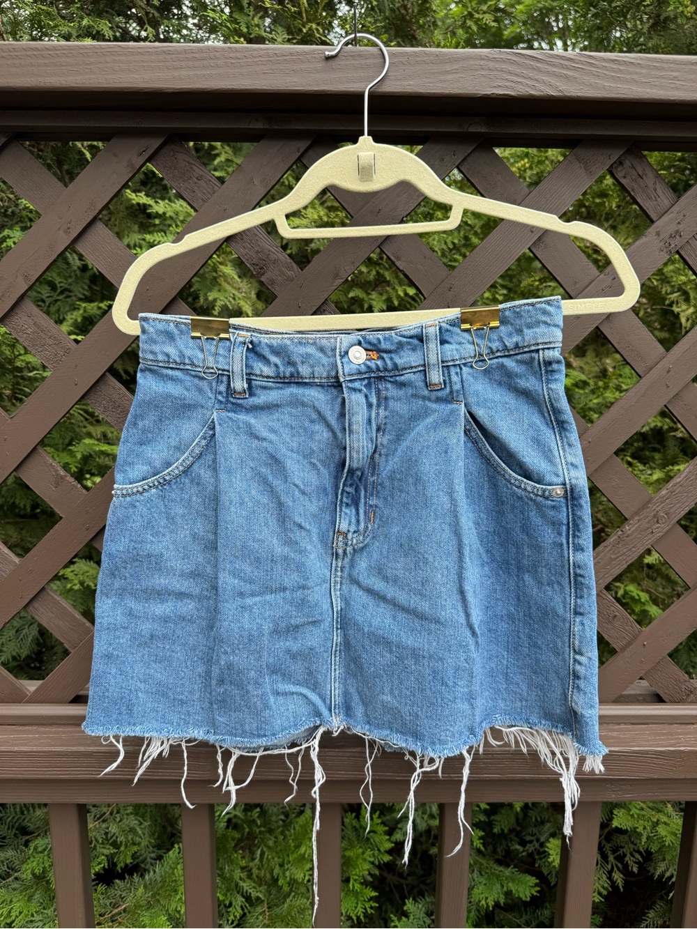 Free People Light Blue Denim Frayed Hem Mini Skirt